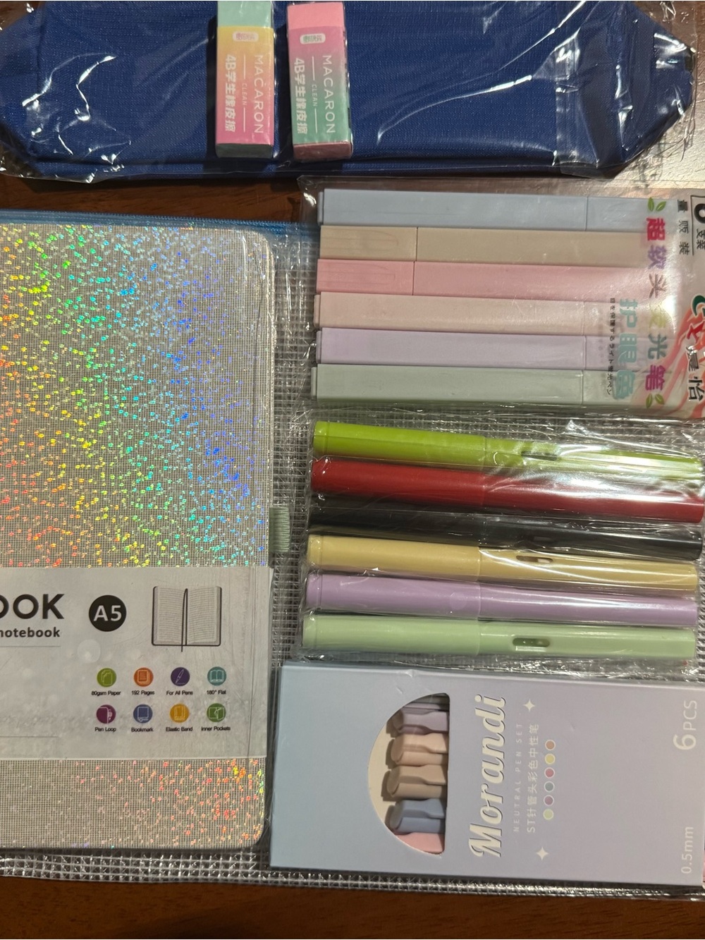 Pastel Pen Set & Holographic A5 Notebook - Pastel Multicolor